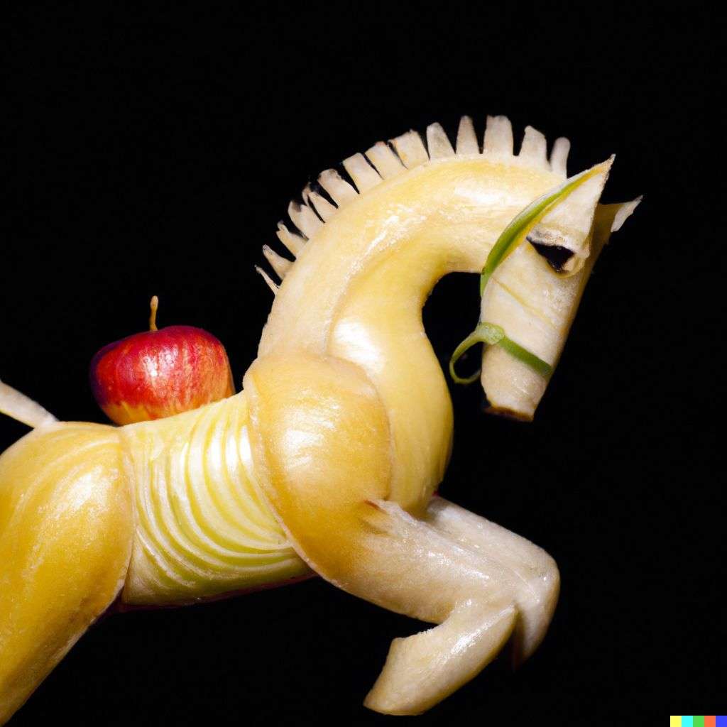 a horse, fruit carving
